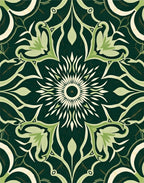Art Nouveau Green Floral Sunburst Manor Rug