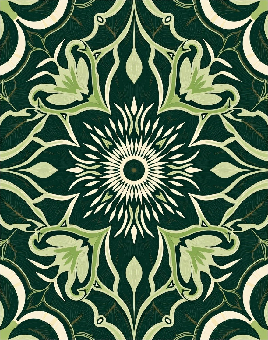Art Nouveau Green Floral Sunburst Manor Rug
