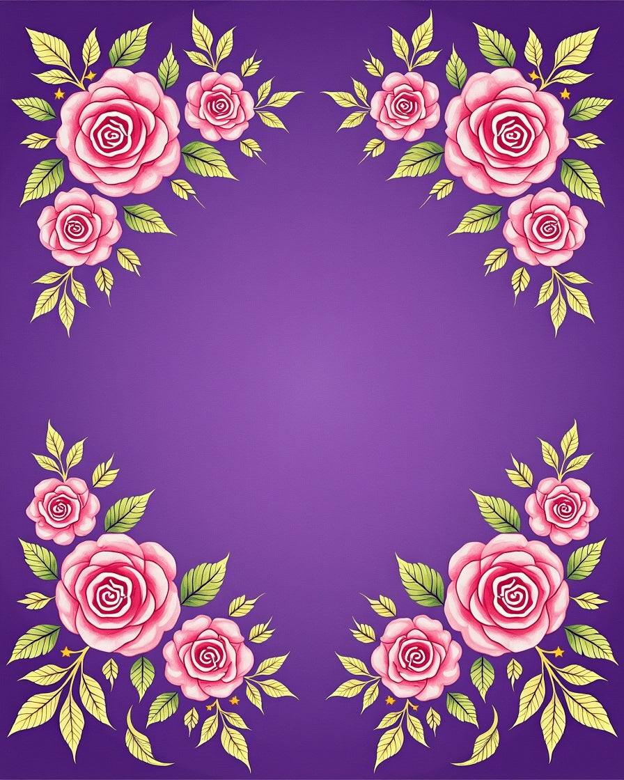 Pink Roses Floral Lavender Border Rug