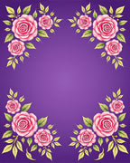 Pink Roses Floral Lavender Border Rug