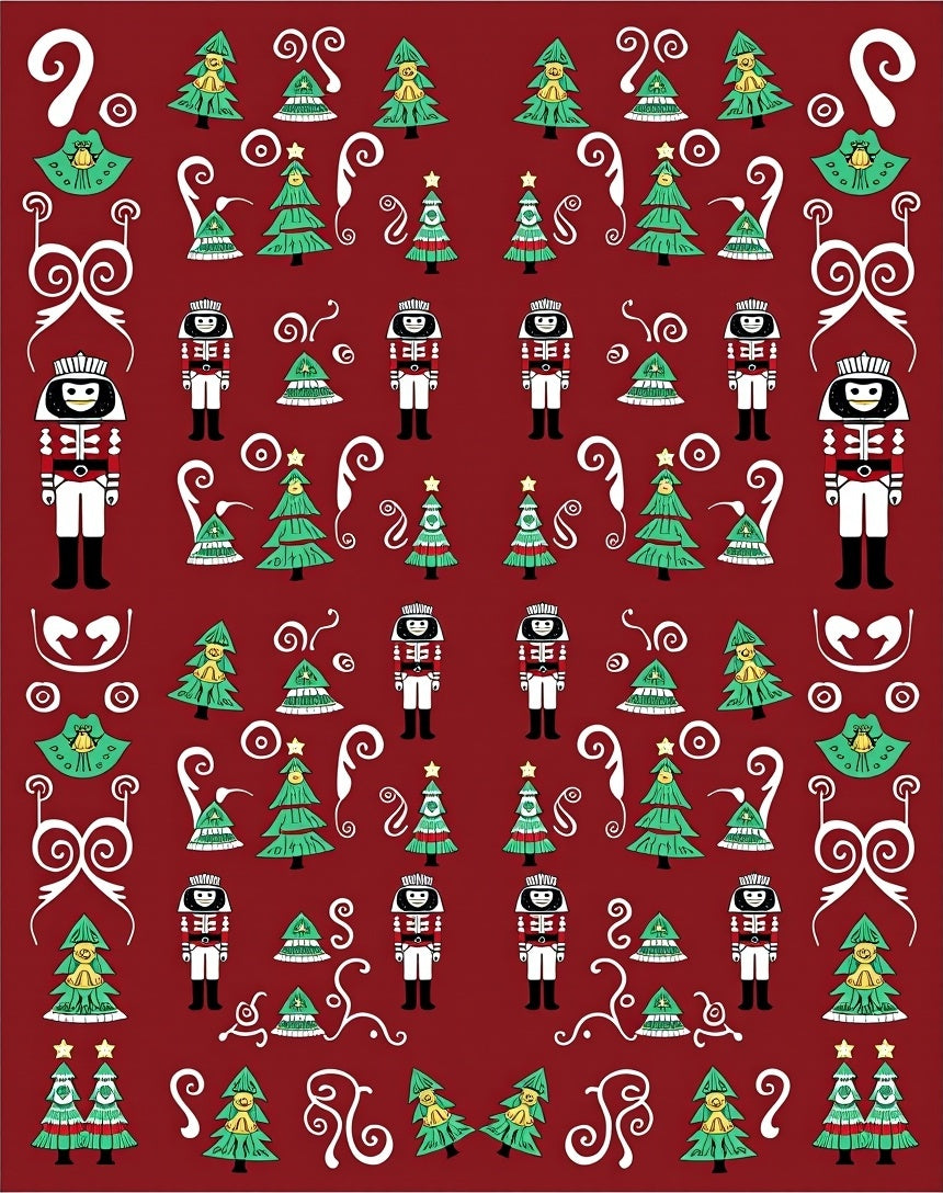 Festive Red Christmas Tree Nutcracker Rug