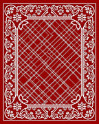 Crimson White Floral Border Intertwined Lines Rug