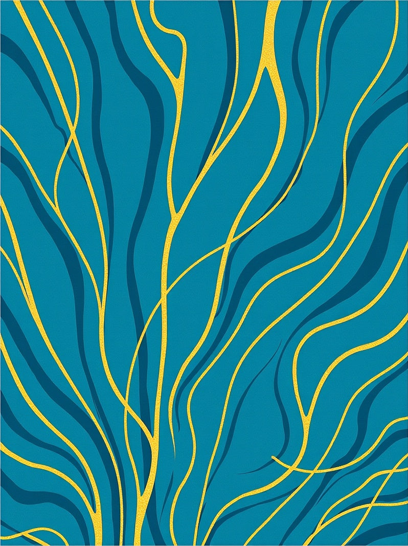 Teal Gold Wavy Line Abstract Rug