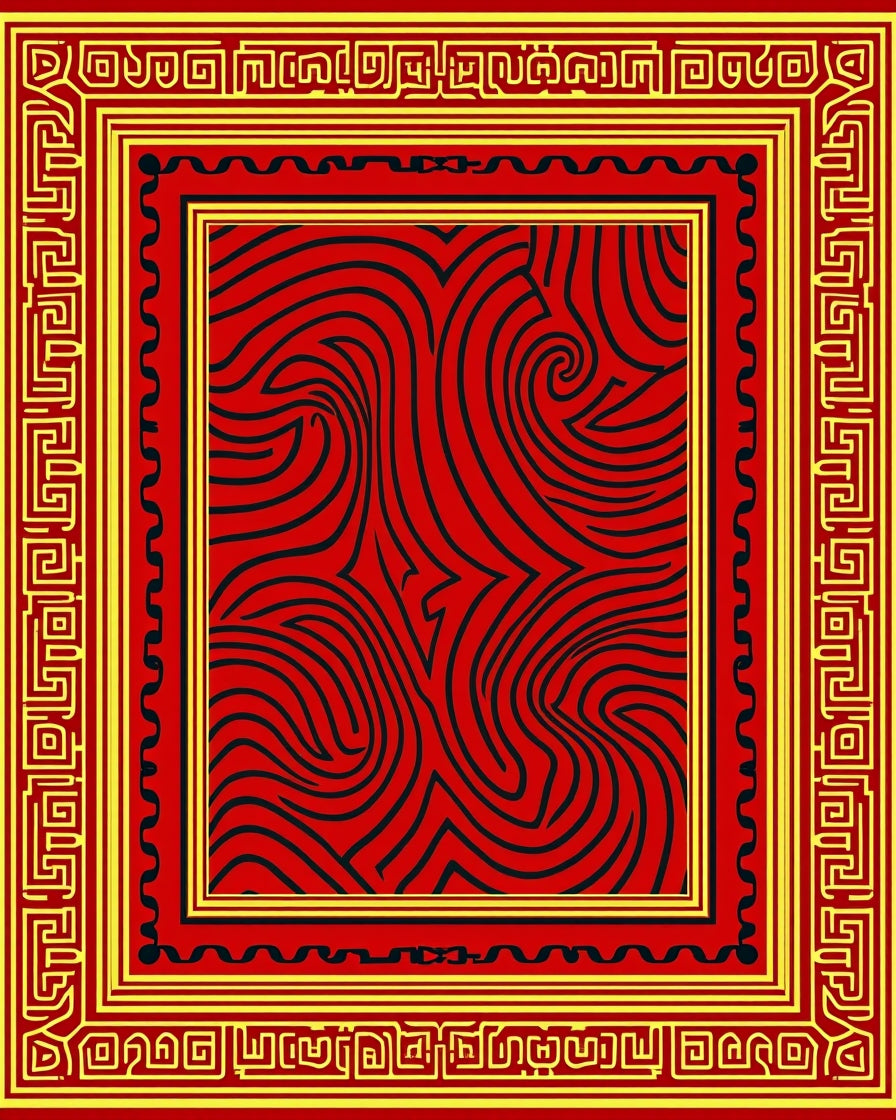 Bold Red Maze Geometric Rug