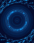 Deep Blue Swirling Circle Abstract Rug