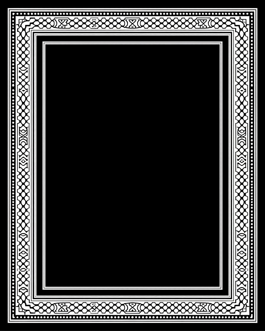 Classic Black White Geometric Border Rug