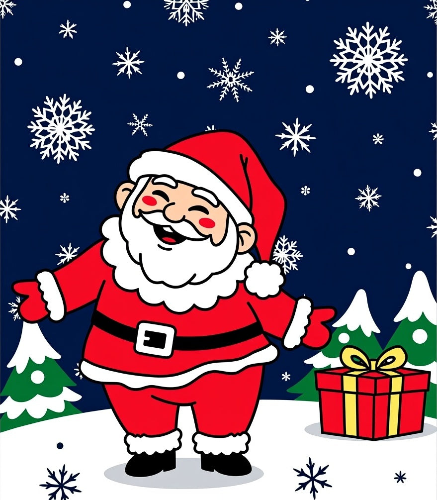 Jolly Santa Claus With Snowy Present Rug