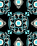 Ornate Black Cyan Floral Mandala Rug