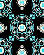 Ornate Black Cyan Floral Mandala Rug