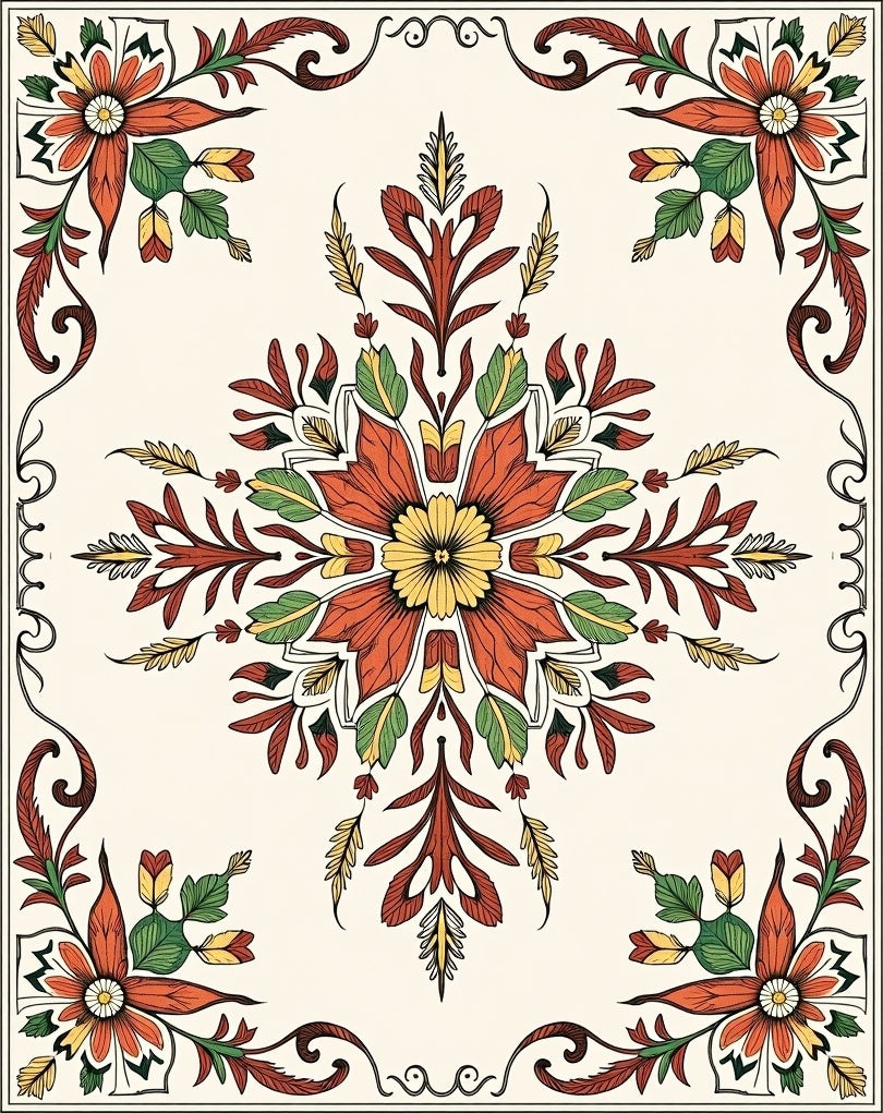 Terracotta Leaf Floral Medallion Rug