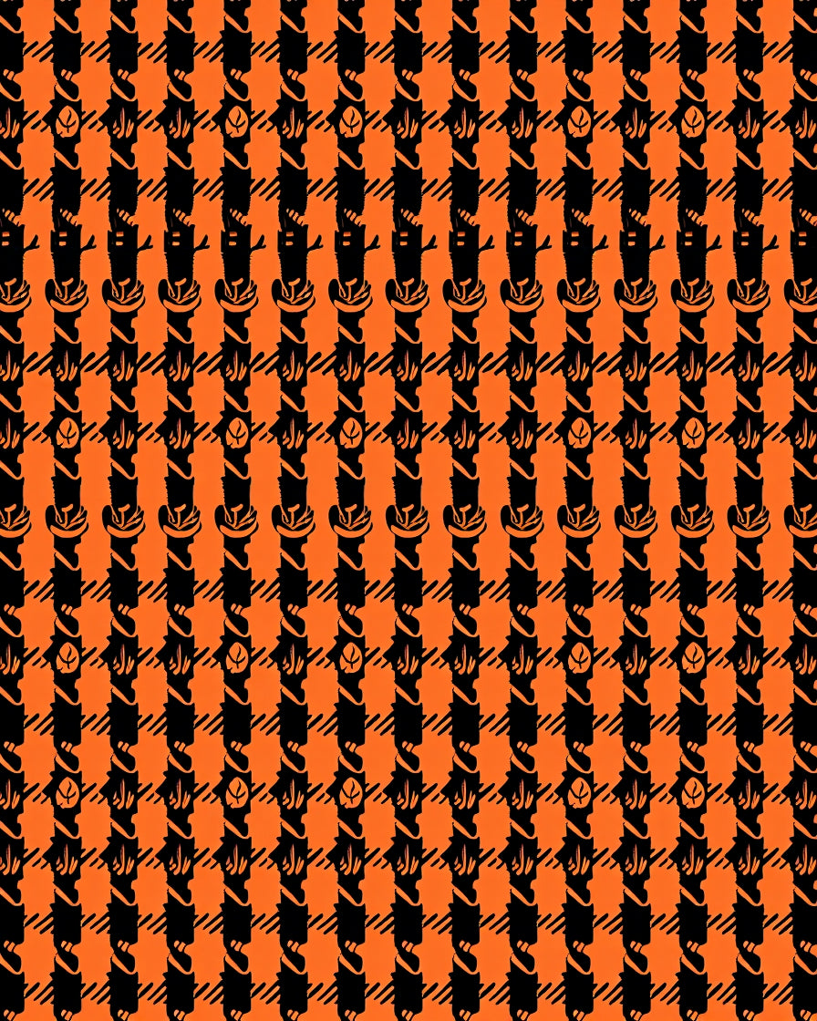 Bold Orange Black Plaid Swirl Rug