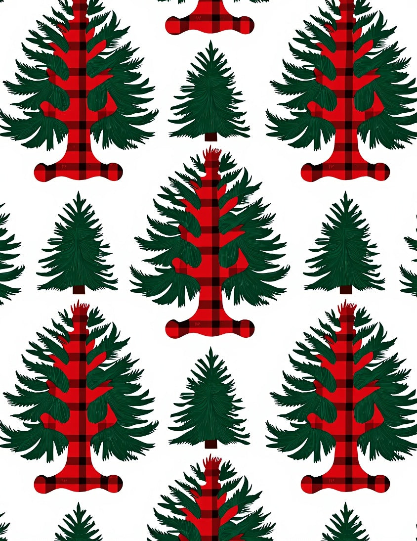 Red Plaid Evergreen Trees Rug