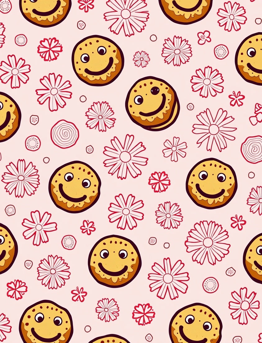 Happy faces and doodle flowers pink Rug