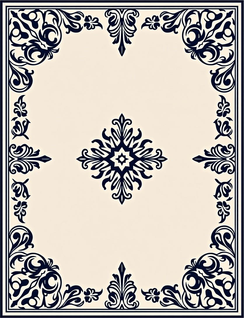 Ornate Navy Medallion Cream Rug