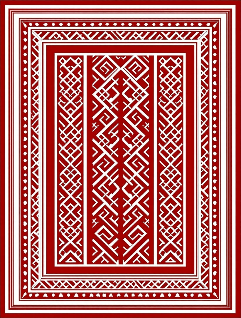 Crisp Red White Geometric Ancestral Rug