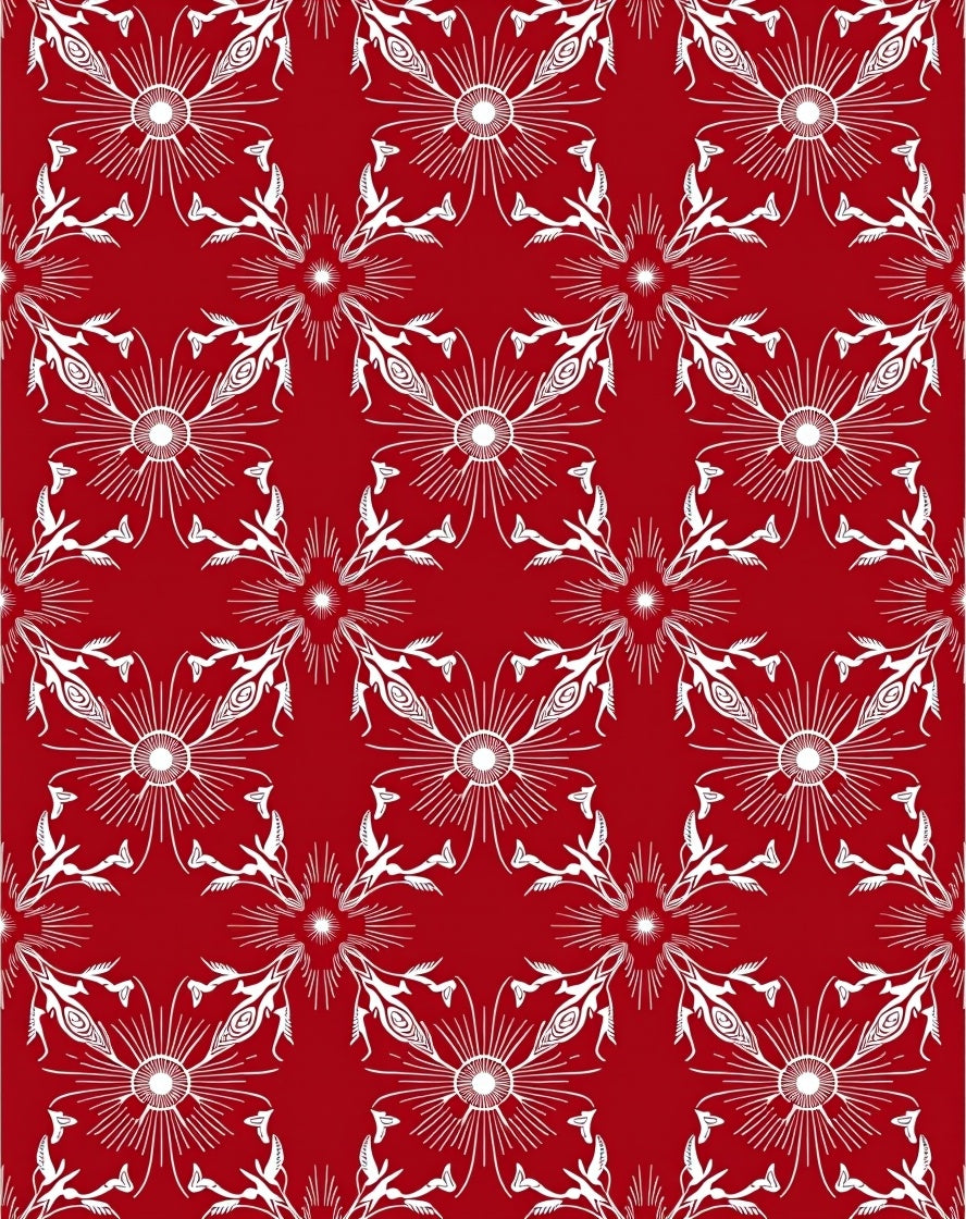 Crimson White Sunburst Medallion Rug