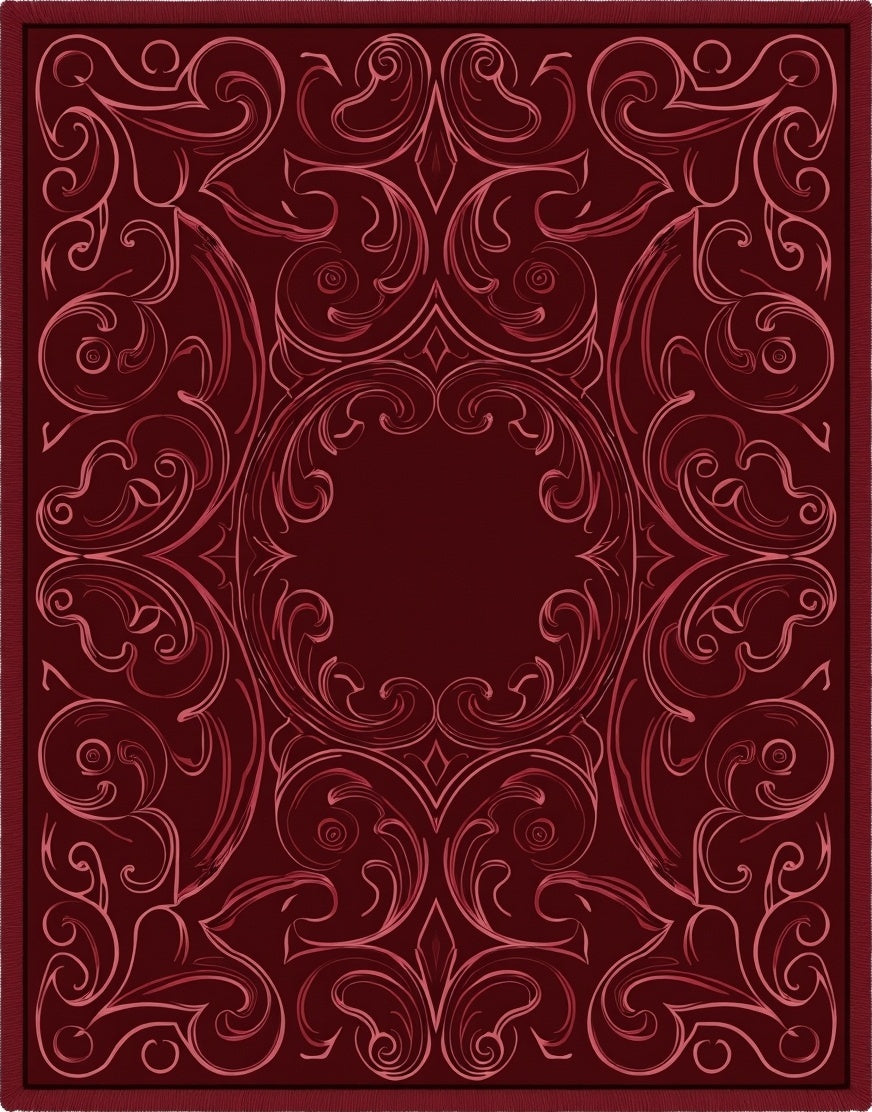 Deep Red Baroque Swirl Ornament Rug
