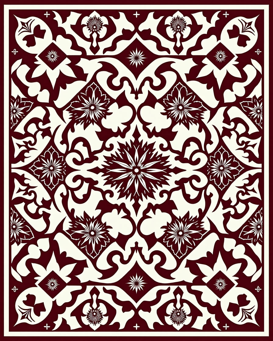 Deep Red Floral Medallion Square Rug