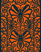 Bold Orange Insect Floral Medallion Rug