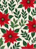 Red Poinsettia Floral Branch Cream Rug