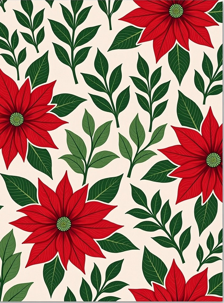 Red Poinsettia Floral Branch Cream Rug