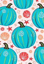 Coastal Teal Pumpkin Starfish Shells Rug
