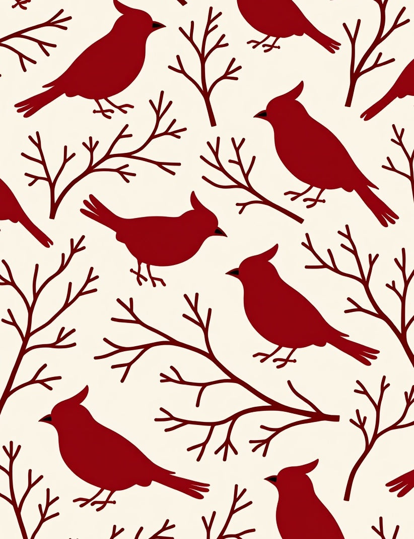 Crimson Birds Winter Branches Rug