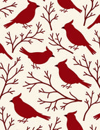 Crimson Birds Winter Branches Rug