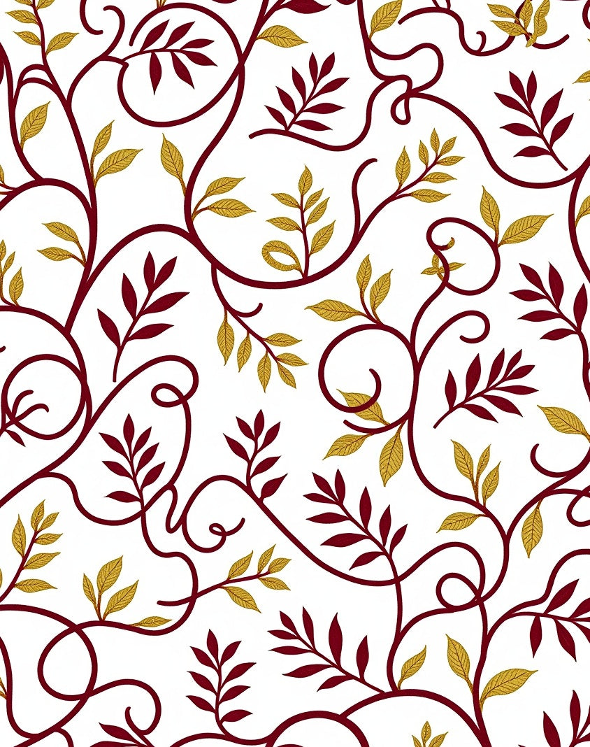 Burgundy and Gold Leafy Vines Rug