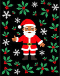 Festive Santa Holly Snowflake Black Rug