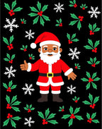 Festive Santa Holly Snowflake Black Rug