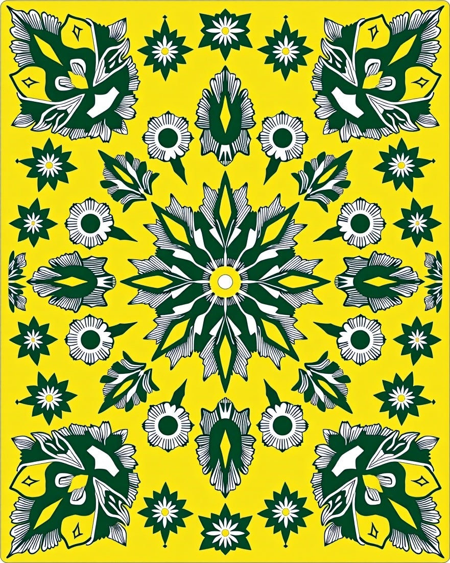 Vibrant Yellow Green Mandala Medallions Rug