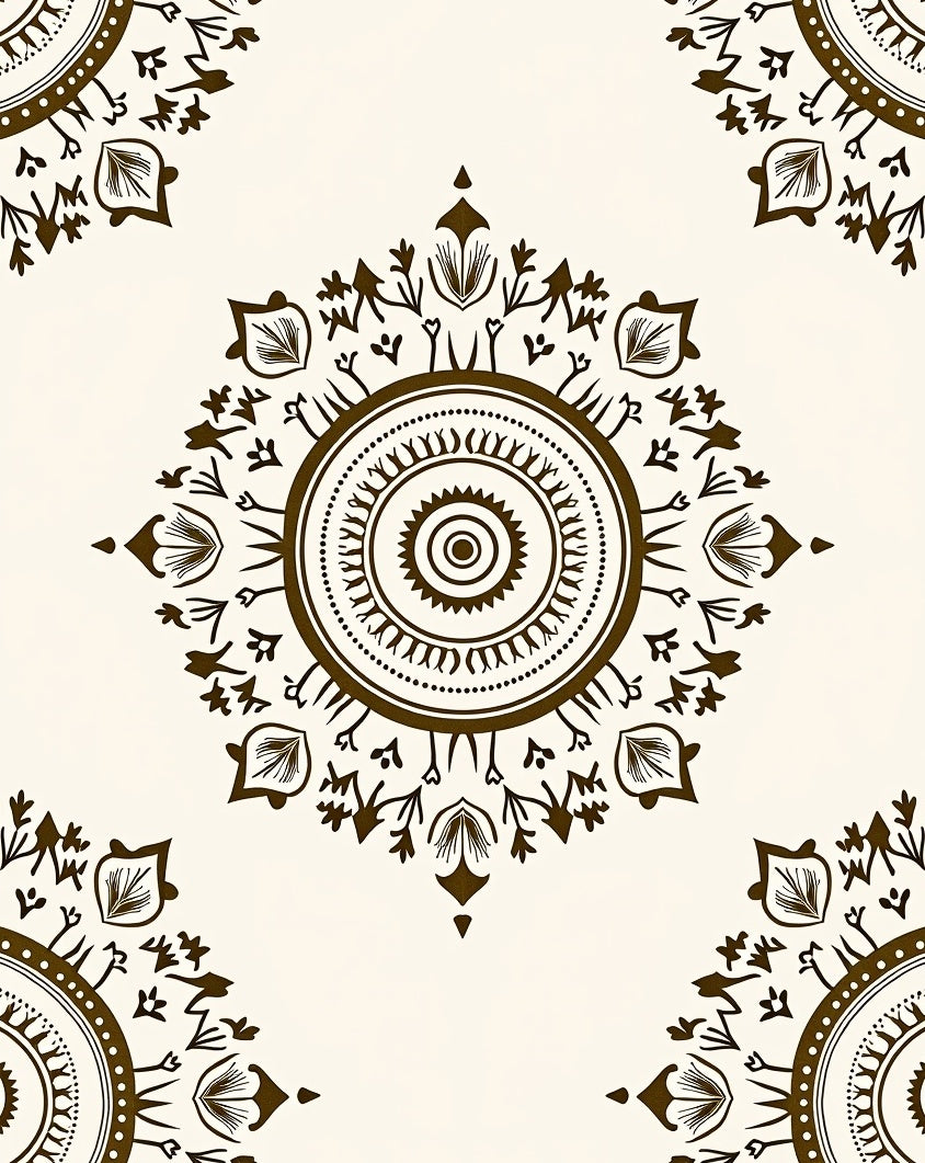 Brown Ethnic Mandala Floral Accent Rug