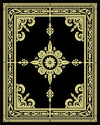 Gold and Black Ornate Floral Frame Rug