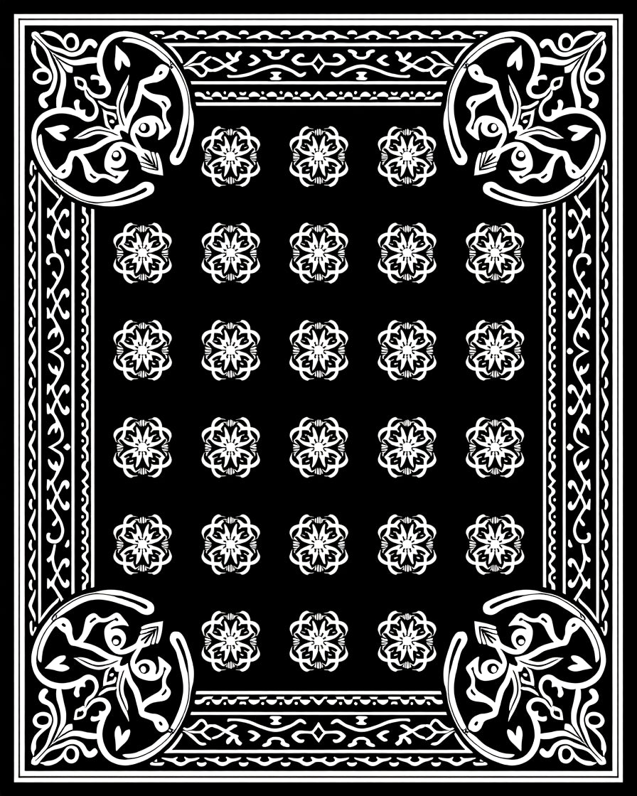 Black and White Ornate Floral Medallion Rug