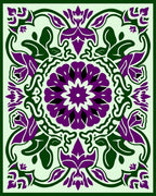 Ornate Purple Floral Medallion Border Rug