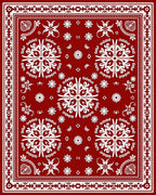 Crimson White Intricate Floral Border Rug