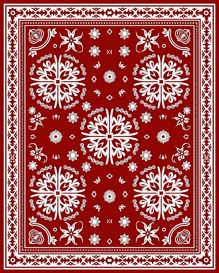 Crimson White Intricate Floral Border Rug