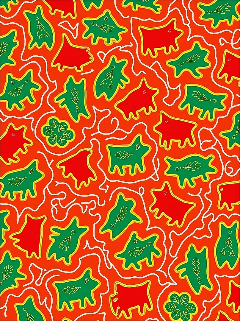 Crimson Red Green Animal Play Rug