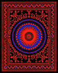 Vibrant Red Blue Sunburst Floral Rug
