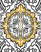 Gold and Black Symmetrical Floral Medallion Rug