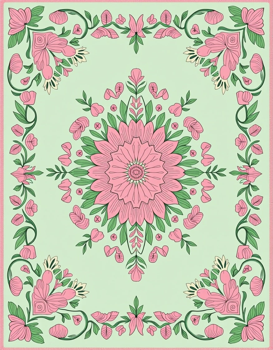 Pink Blossom Garden Medallion Rug