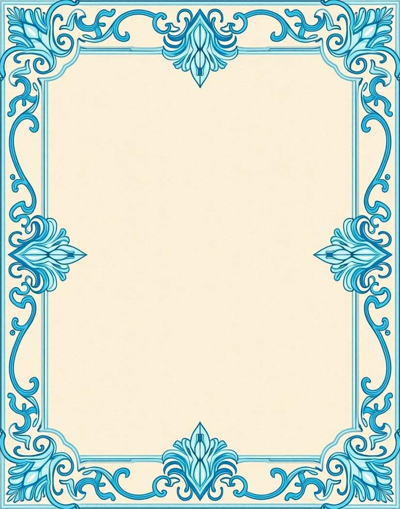 Elegant Aquamarine Scrollwork Border Rug
