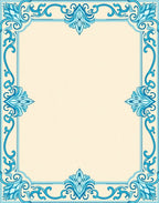 Elegant Aquamarine Scrollwork Border Rug