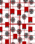 Red White Black Floral Grid Elements Rug