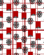 Red White Black Floral Grid Elements Rug