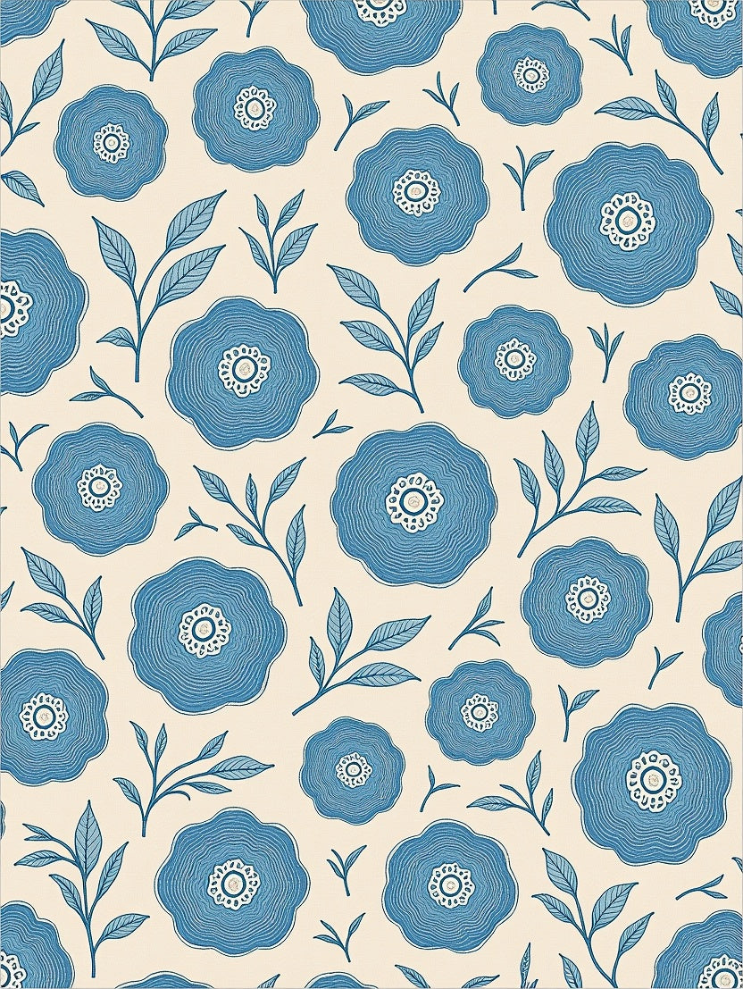 Blue Floral Branches Cream Background Rug