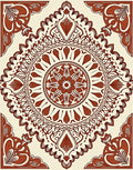 Terracotta Medallion Corner Radiating Folk Art Rug