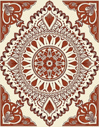 Terracotta Medallion Corner Radiating Folk Art Rug