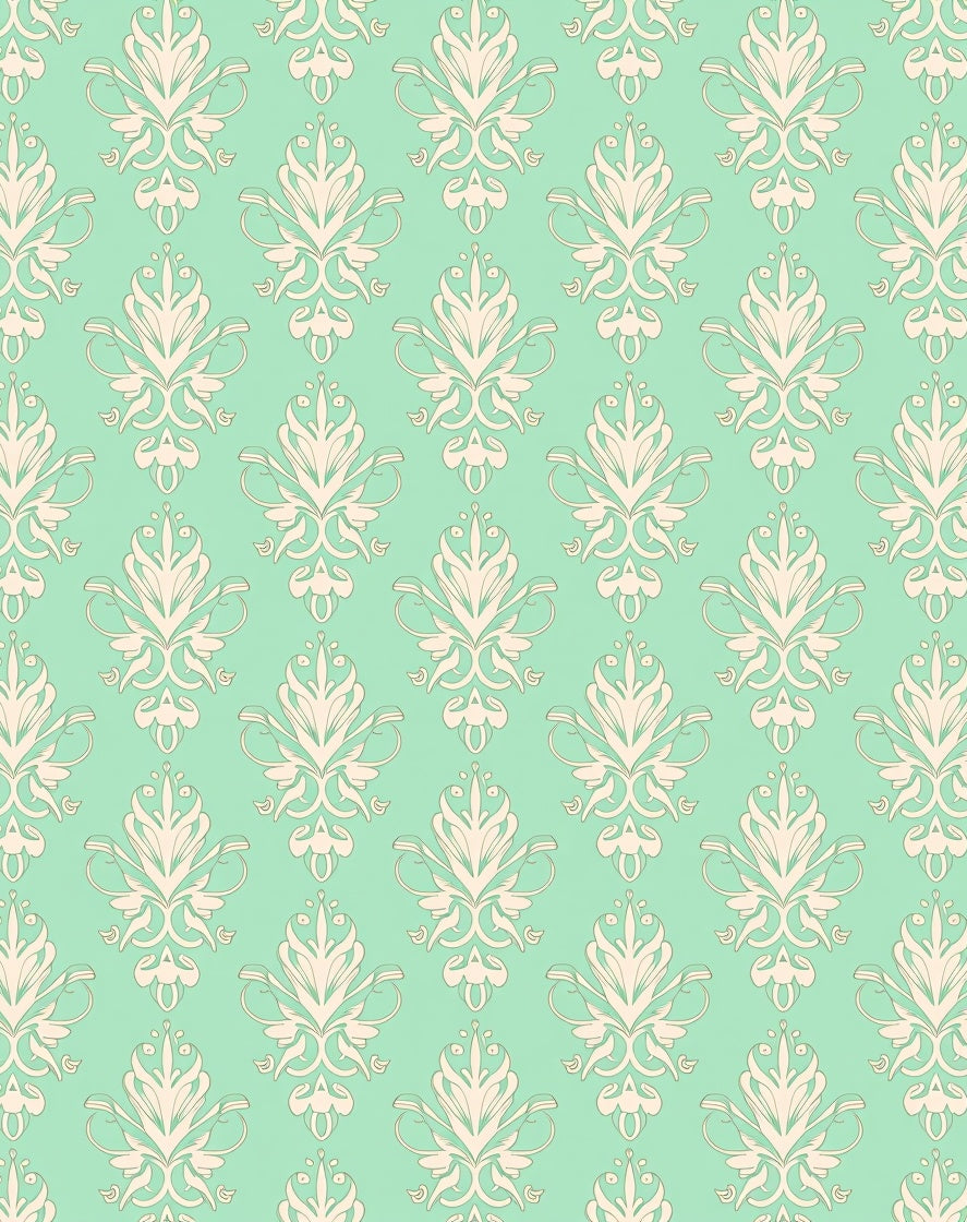 Vintage Mint Cream Damask Scroll Repeating Rug
